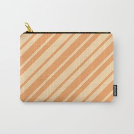 [ Thumbnail: Tan and Brown Colored Lined Pattern Carry-All Pouch ]