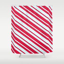[ Thumbnail: Light Cyan and Crimson Colored Lines Pattern Shower Curtain ]