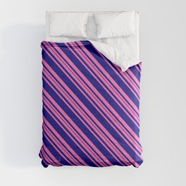 [ Thumbnail: Hot Pink and Blue Colored Striped Pattern Comforter ]