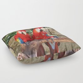 Mexico Photography - Two Red Parrots On A Branch Floor Pillow