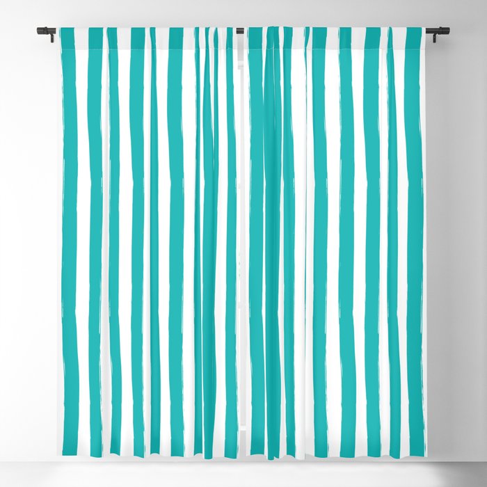 Turquoise and White Cabana Stripes Palm Beach Preppy Blackout Curtain