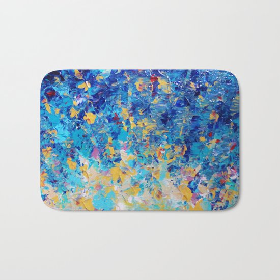 HYPNOTIC BLUE SUNSET - Simply Beautiful Royal Blue Navy Turquoise Aqua Sunrise Abstract Nature Decor Bath Mat