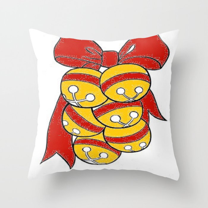 Gold Sleigh Bells With A Red Bow Throw Pillow