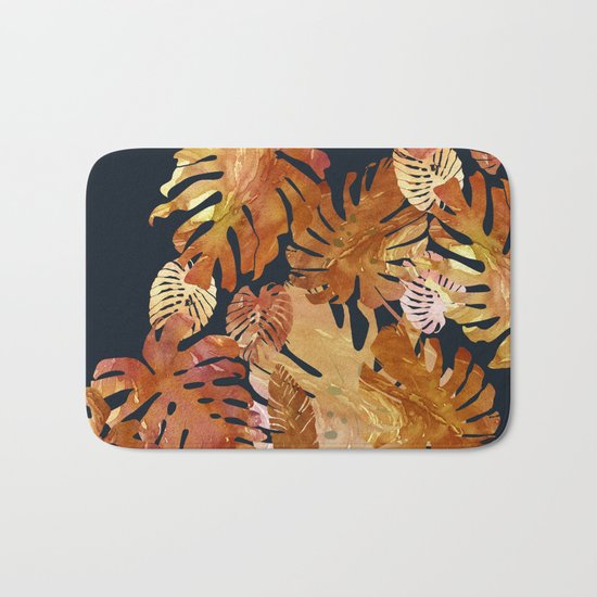 Hot Tropical Leaves at Night Bath Mat