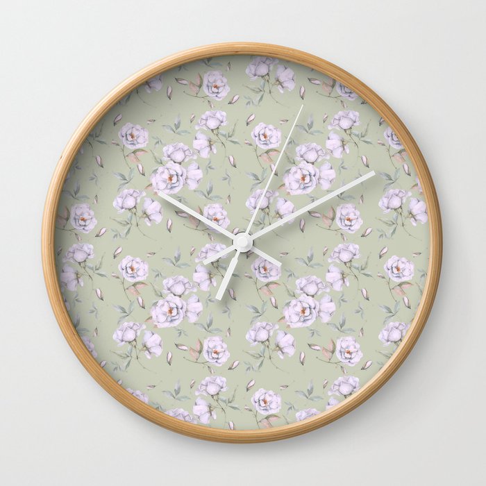 White Roses pattern design Wall Clock