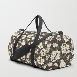 Cream and yellow flowers over brown background Duffle Bag