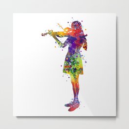 Violinist Girl Watercolor Gift Metal Print