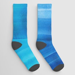 Abstract Ocean Sky | Blue Watercolor Stripe Pattern Socks