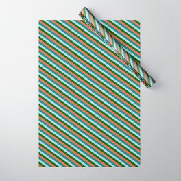 [ Thumbnail: Red, Dark Cyan, Light Blue, and Dark Green Colored Lines Pattern Wrapping Paper ]