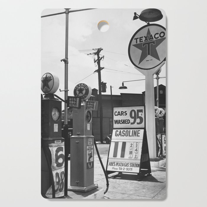 11 cents a gallon gas station / automobile filling station Texaco vintage black and white Americana photograph - photography - photographs Cutting Board