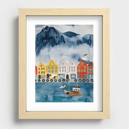 Bergen Norway watercolor  Recessed Framed Print