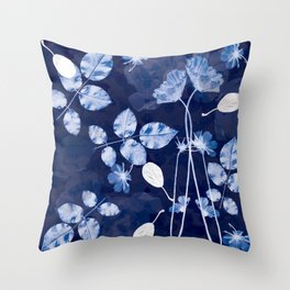 Flora Cyanotype Throw Pillow