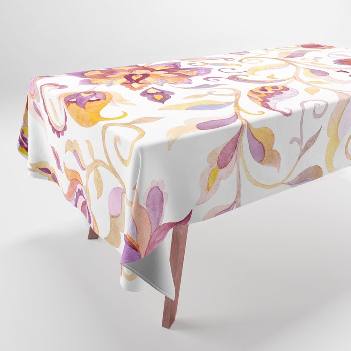 Exotic Oriental Chintz Peach Pink Floral Pattern Tablecloth