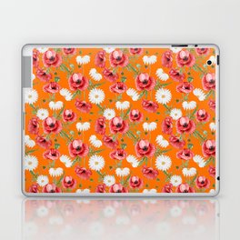 Daisy and Poppy Seamless Pattern on Orange Background Laptop Skin