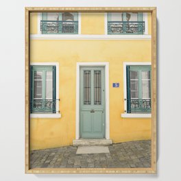 The Yellow House In Lyon, France Photo | Colorful Street Architecture Art Print | Europe Travel Photography Serving Tray