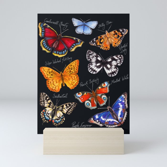 Butterflies On Black Mini Art Print