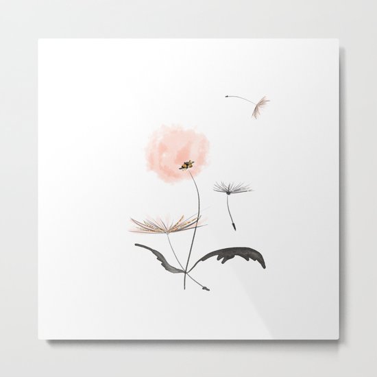 Sweet dandelions in pink - Flower watercolor illustration with glitter Metal Print