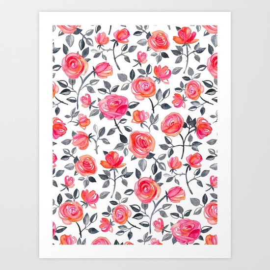 Roses on White - a watercolor floral pattern Art Print