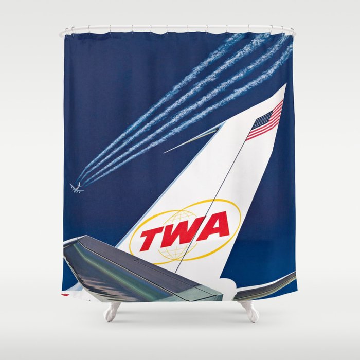 Twa Vintage Travel Posters Mid Century, Shower Curtains Commercial