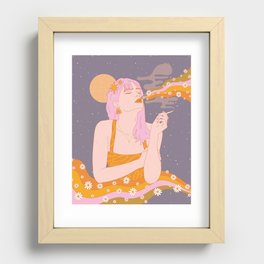 Woman Smoking Daisy Flowers Recessed Framed Print