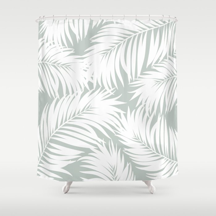 Palm Tree Fronds White on Rainwashed Maui Hawaii Tropical Graphic Design Shower Curtain