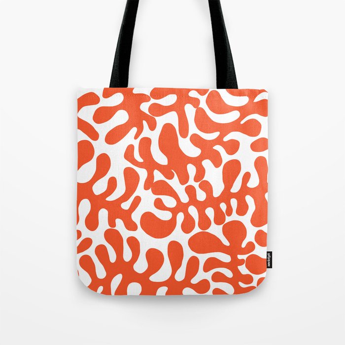 Vibrant orange Matisse cut outs seaweed pattern on white background Tote Bag