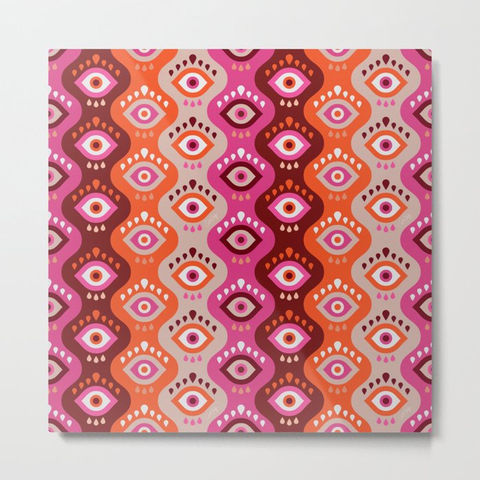 Psychedelic Wavy Eyes – Pink & Maroon Metal Print