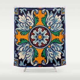 Mandala mexican talavera tile ceramic mosaic Shower Curtain