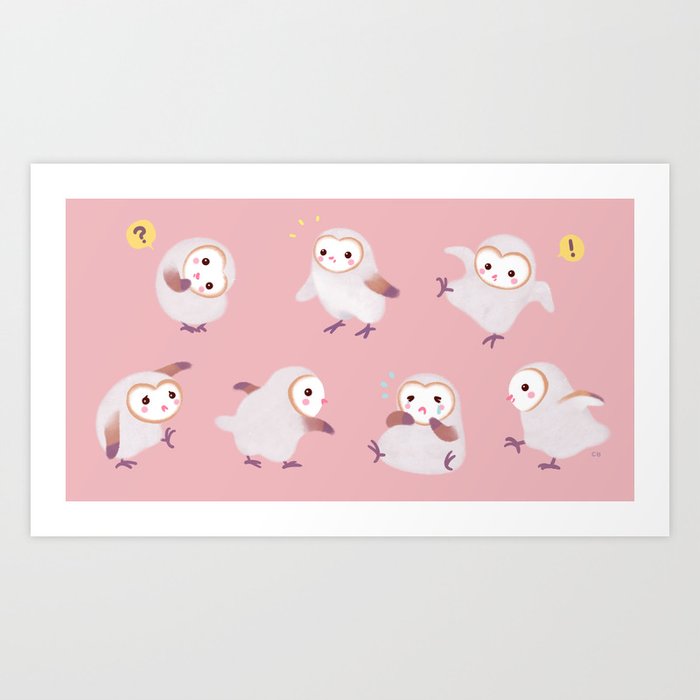 Baby Barn Owls - pink Art Print