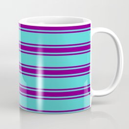 [ Thumbnail: Turquoise and Purple Colored Lines/Stripes Pattern Coffee Mug ]