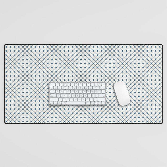 Blue Angled Polka Dot Grid Line Pattern on Off White - 2020 Color of the Year Chinese Porcelain Desk Mat