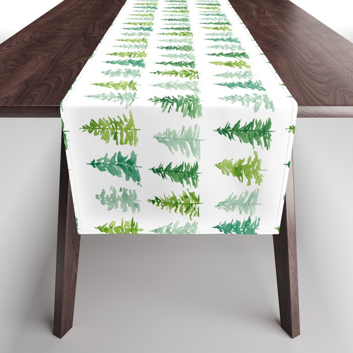 Watercolor Evergreen Tree Pattern Table Runner
