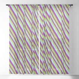 [ Thumbnail: Light Blue, Purple & Green Colored Pattern of Stripes Sheer Curtain ]