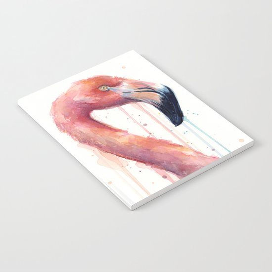 Watercolor Pink Flamingo Illustration | Facing Right Notebook