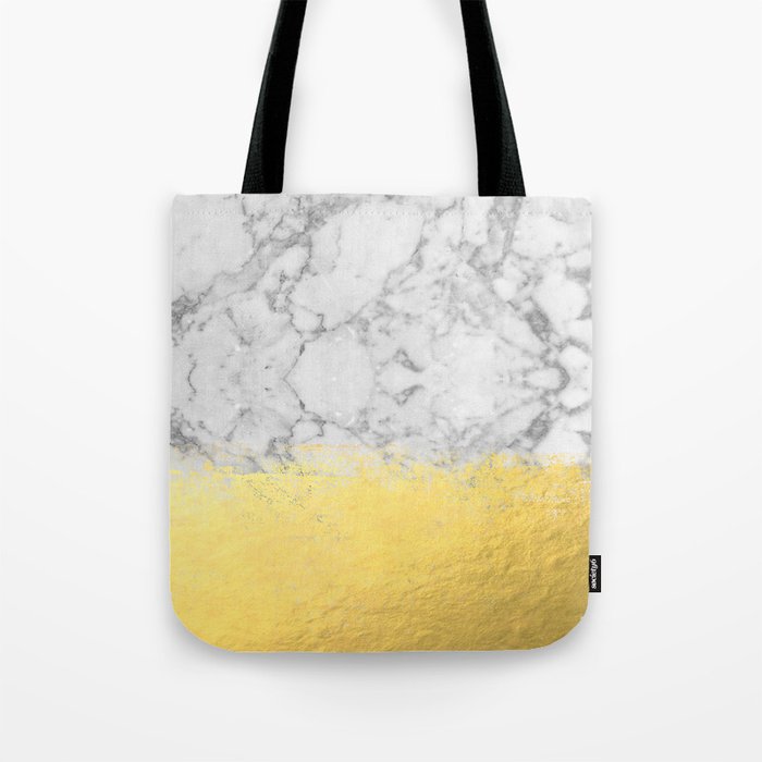 Marble with Brushed Gold - Gold foil, gold, marble, black and white, trendy, luxe, gold phone Tote Bag