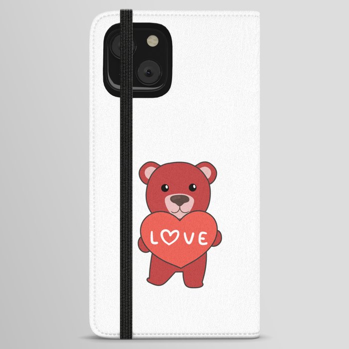 Valentine's Day Bear Cute Animals With Hearts iPhone Wallet Case