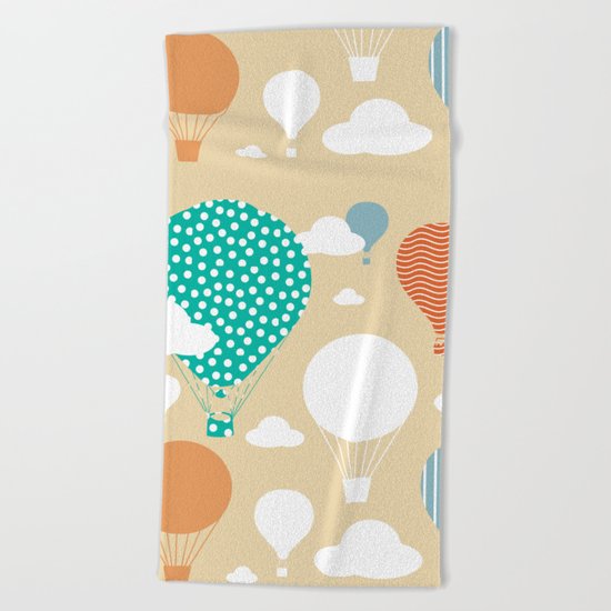 Hot air balloon neutral Beach Towel