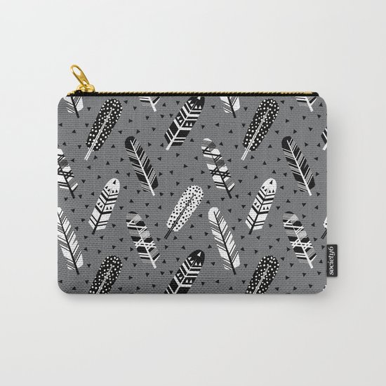 Feather geometric grey charcoal neutral modern pattern print dots geo scandinavian scandi pattern pr Carry-All Pouch