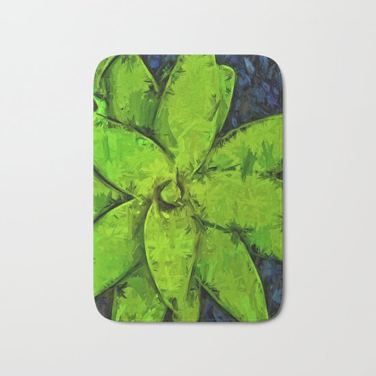 Green Agave and Dark Blue Pebbles Bath Mat