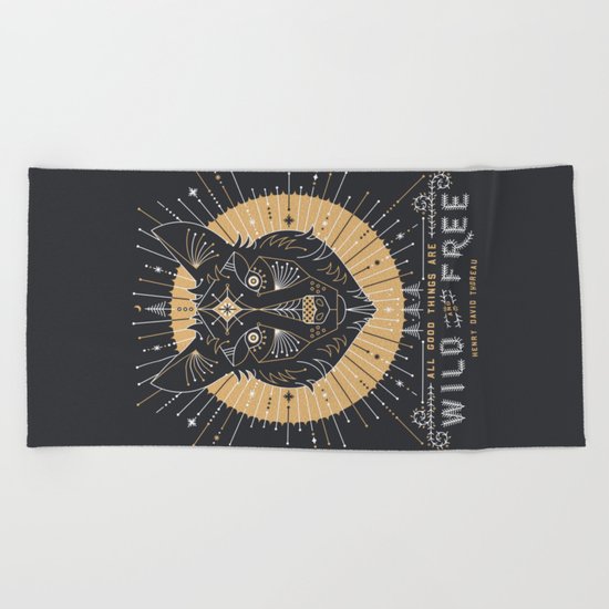 Wild & Free Wolf – Gold & Grey Beach Towel