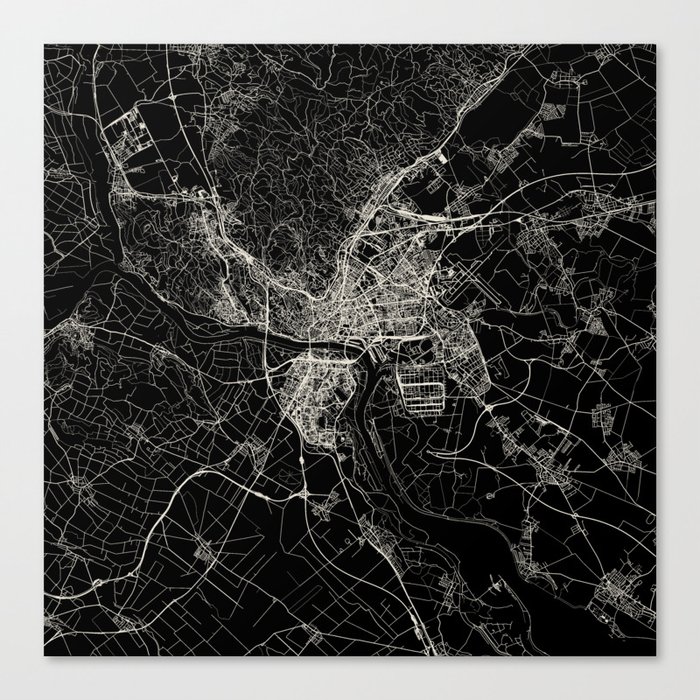 Bratislava, Slovakia - Black and White - City Map Canvas Print
