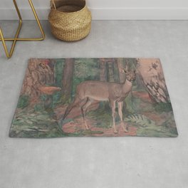 Deer in the Middle of Forest with Other Animals Rug