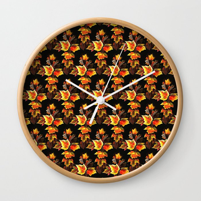 Christian Cross of Autumnal Leaves Repeat Pattern Wall Clock
