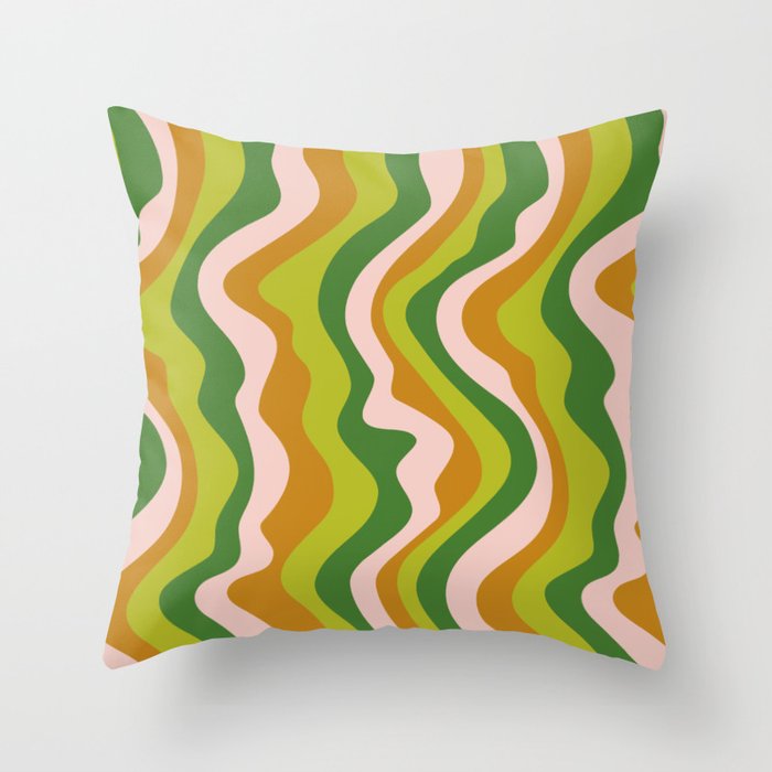 GOOD VIBRATIONS GROOVY MOD RETRO WAVY STRIPES in GREEN PINK COPPER Throw Pillow