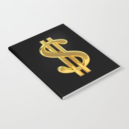 Gold Dollar Sign Black Background Notebook