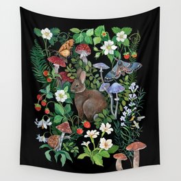 Rabbit and Strawberry Garden Wall Tapestry