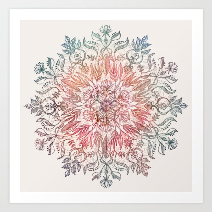 Autumn Spice Mandala in Coral, Cream and Rose Art Print