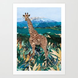 Giraffe in the golden jungle savannah Art Print