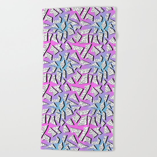 Gnarly - retro memphis throwback pattern print 1980s 80's style minimal modern pop art neon hipster Beach Towel