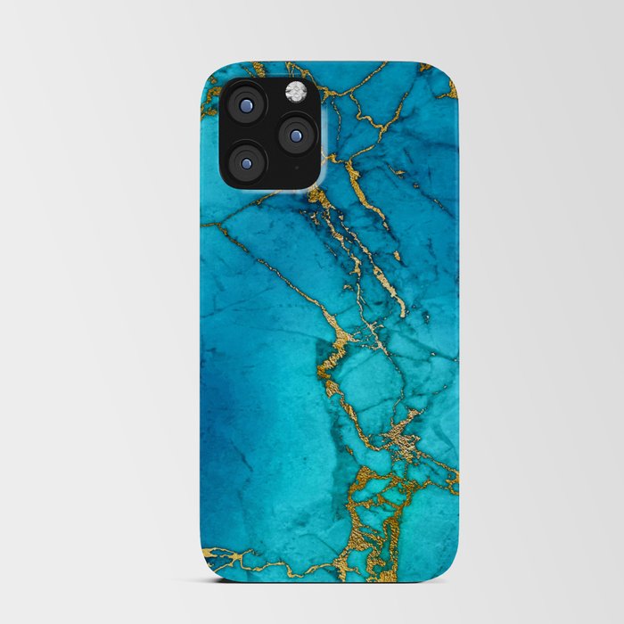 Gold And Teal Blue Indigo Malachite Marble  iPhone Card Case